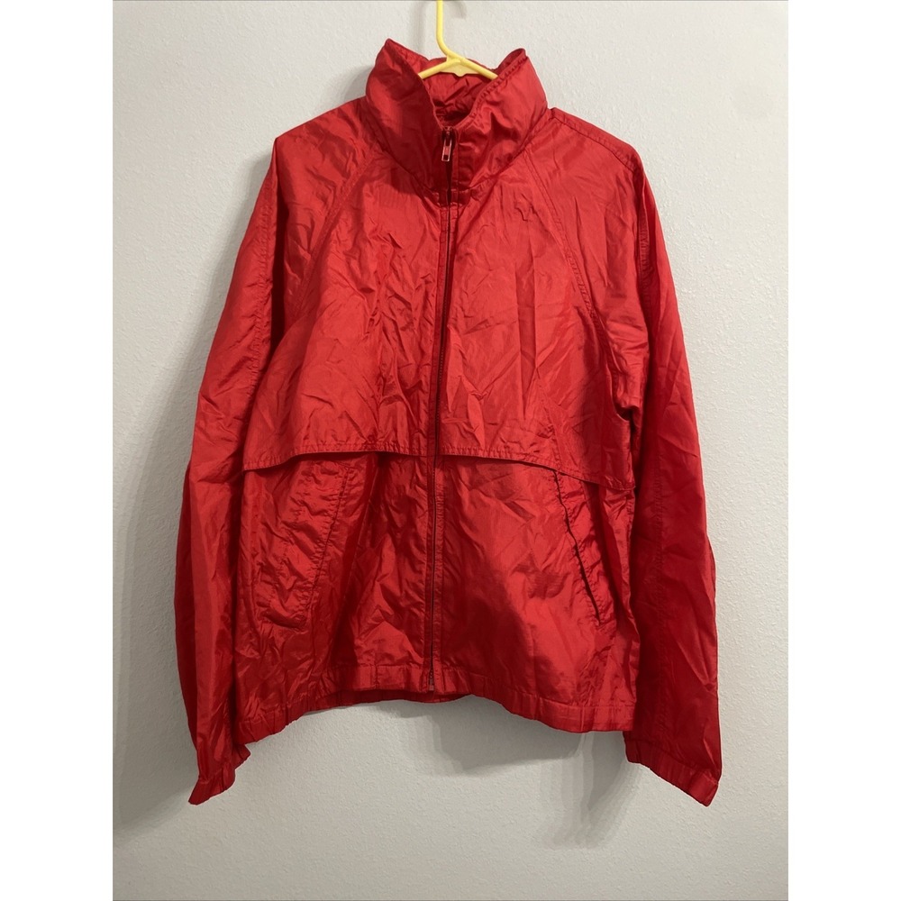 Vintage Eddie Bauer Rain‎ Jacket Mens L Red Full Zip Hooded Windbreaker Vintage